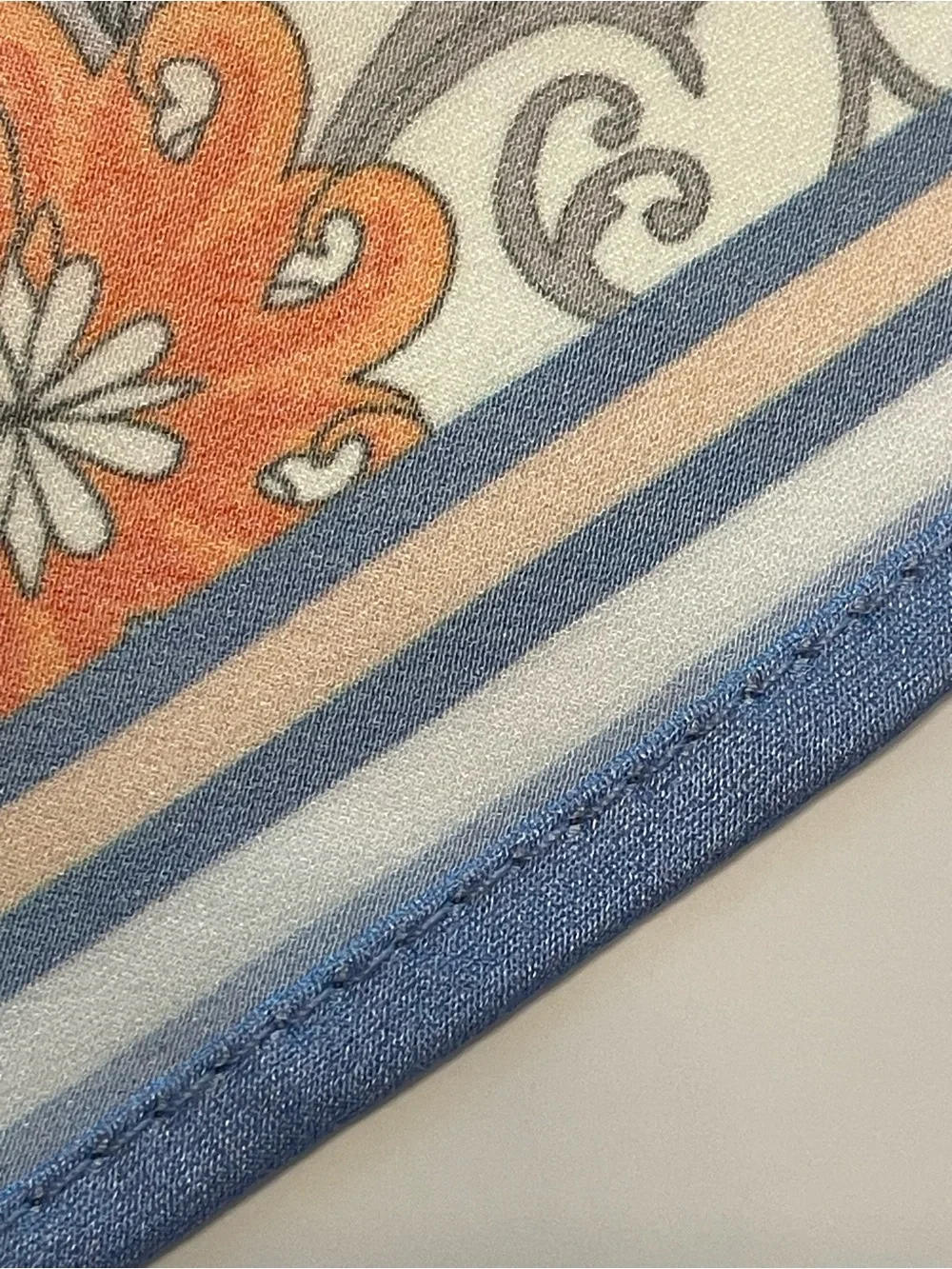NWT La Seine 100% Silk Floral Triangle Scarf Blue Orange  Oversized
